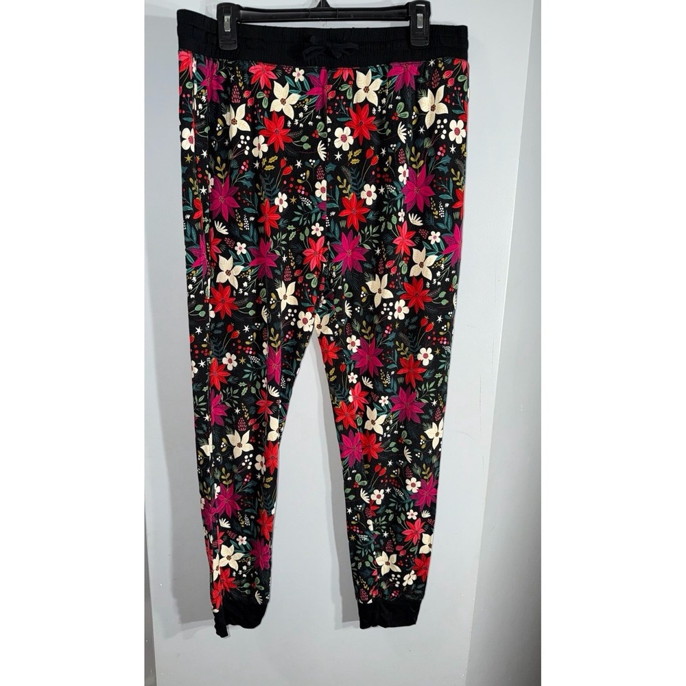Little Sleepies pajama jogger sleep pants black red green floral women's large